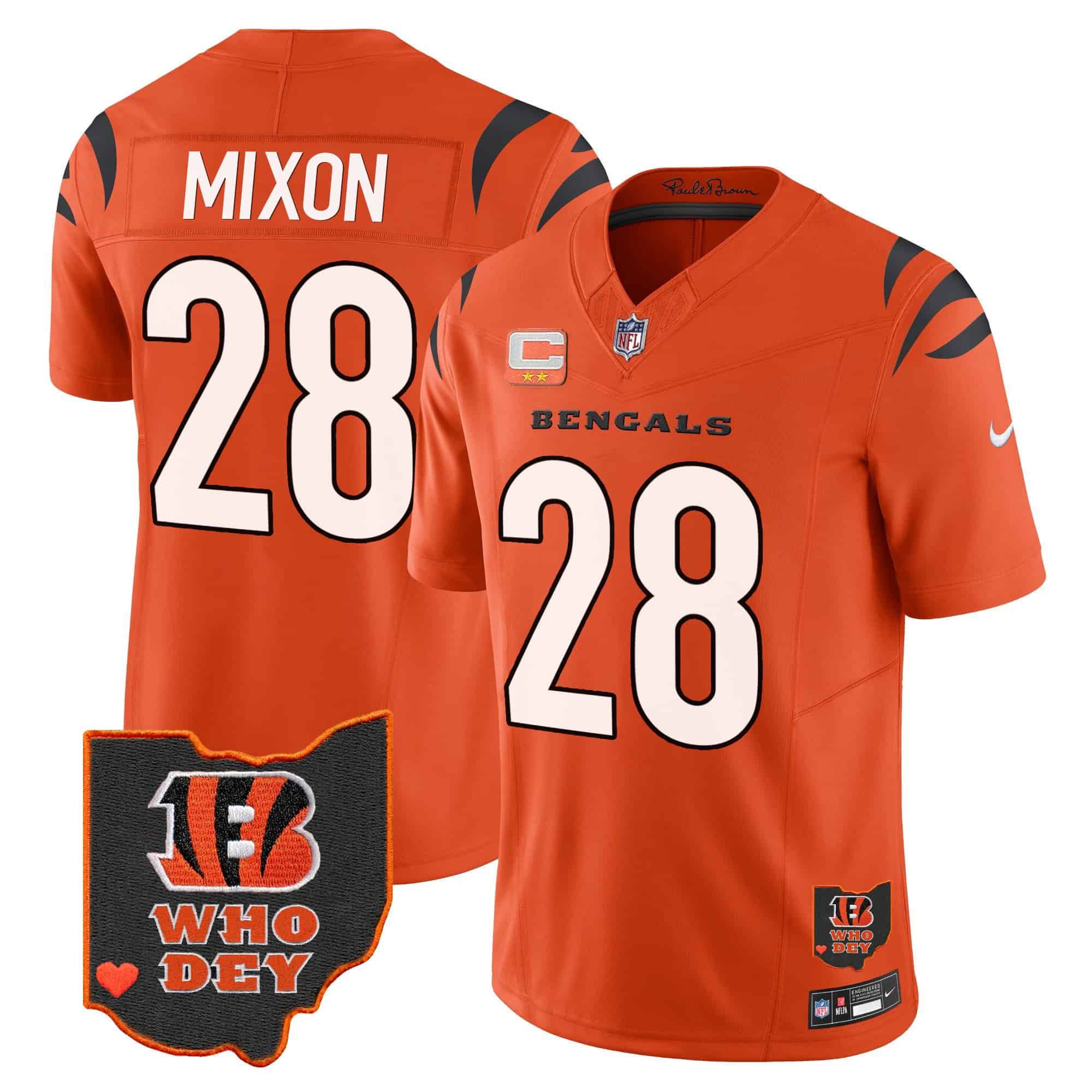 Men Cincinnati Bengals #28 Mixon Orange 2024 Nike Patch Vapor Limited NFL Jersey